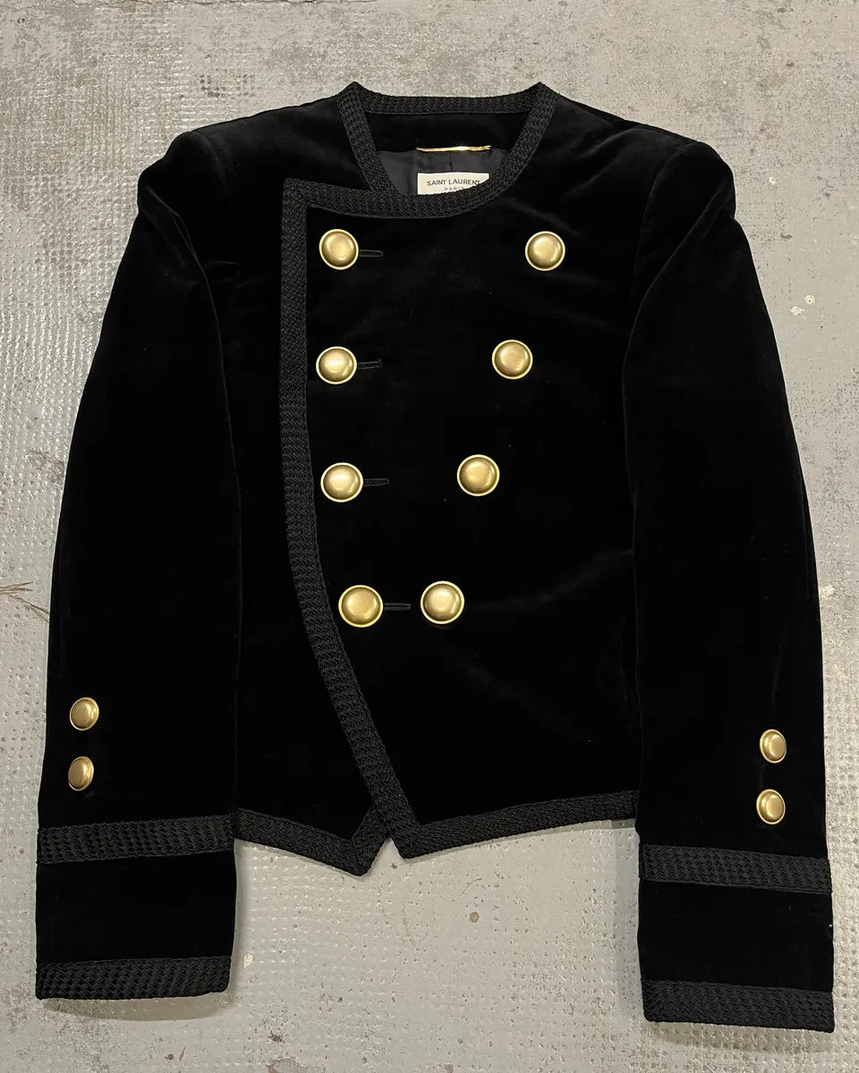 AW2016 Saint Laurent Officer Gold Buttons Black Velvet Jacket ghIjGLo 0