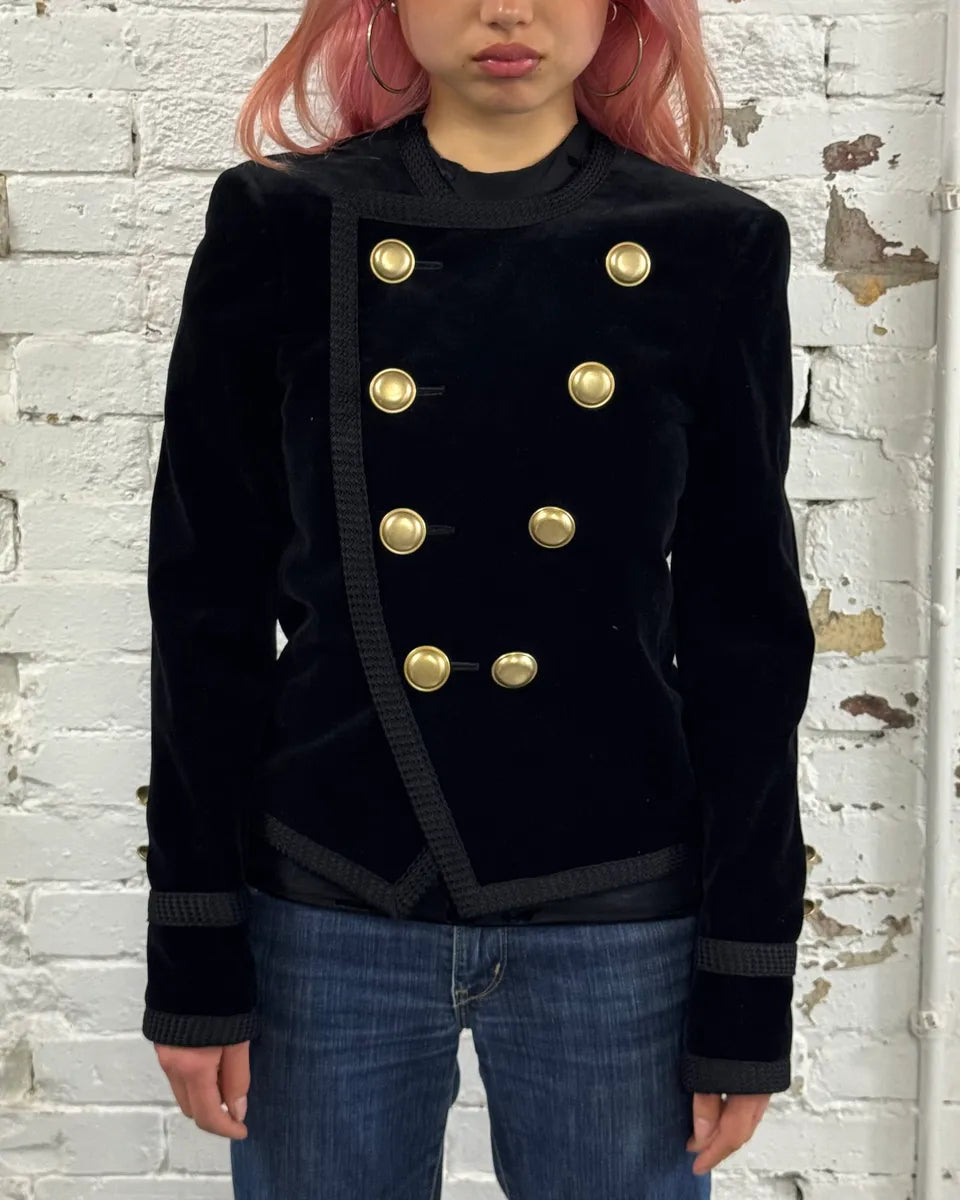AW2016 Saint Laurent Officer Gold Buttons Black Velvet Jacket ghIjGLo 1