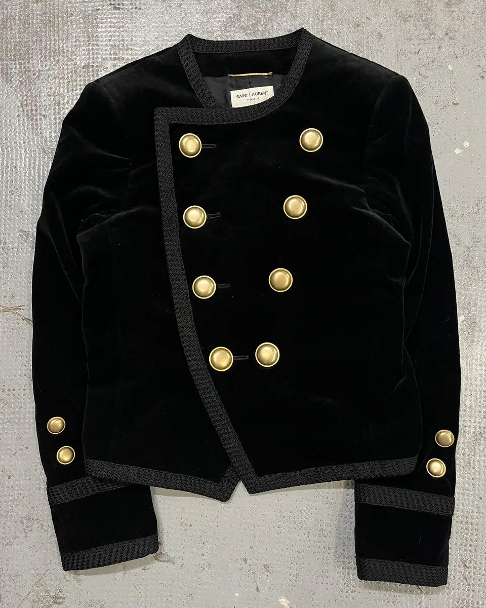 AW2016 Saint Laurent Officer Gold Buttons Black Velvet Jacket ghIjGLo 3
