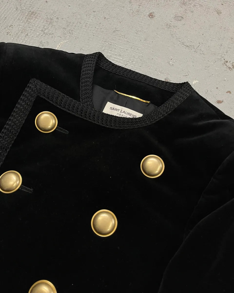 AW2016 Saint Laurent Officer Gold Buttons Black Velvet Jacket ghIjGLo 4