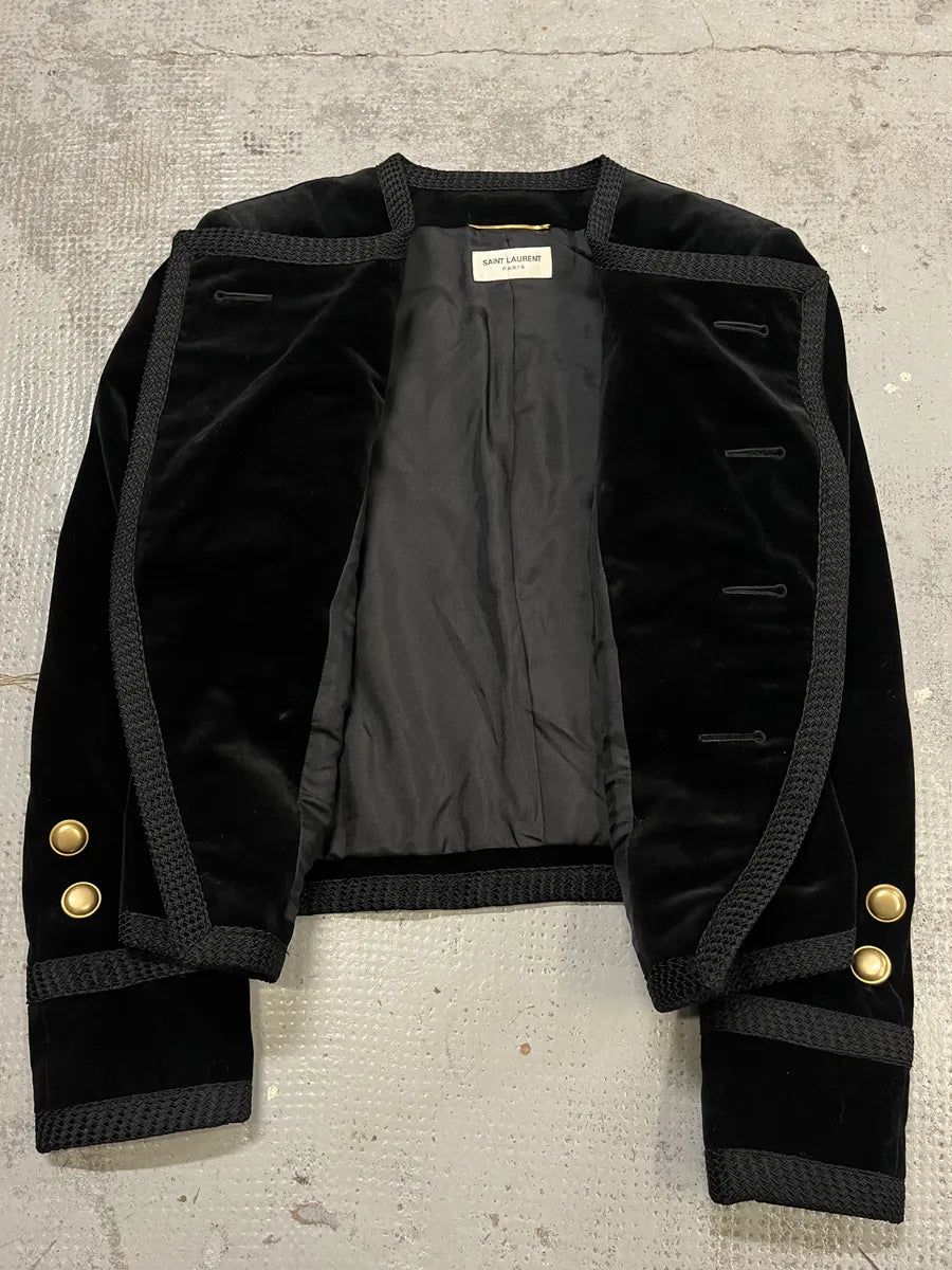 AW2016 Saint Laurent Officer Gold Buttons Black Velvet Jacket ghIjGLo 7