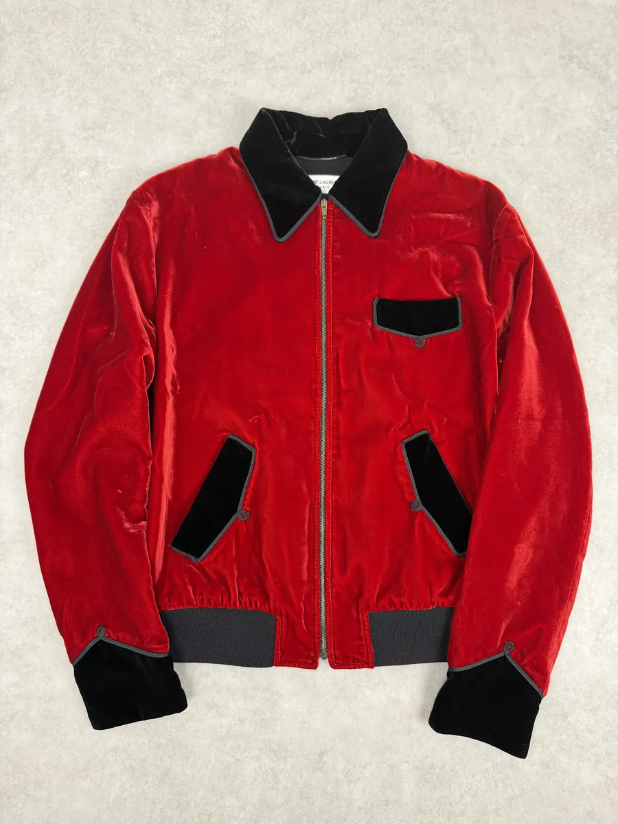 AW2016 Saint Laurent Red Velour Contrast Collar Light Jacket by Hedi Slimane zCivXOd 0