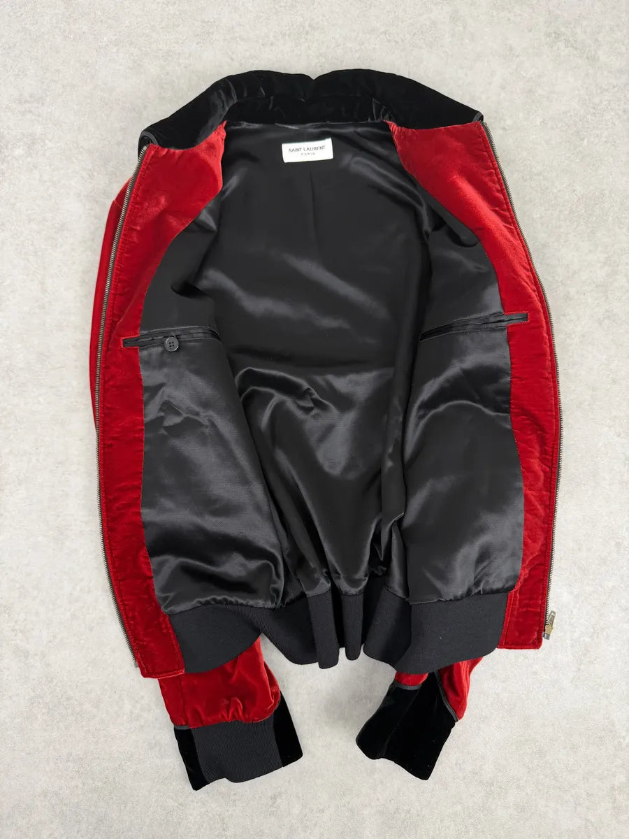 AW2016 Saint Laurent Red Velour Contrast Collar Light Jacket by Hedi Slimane zCivXOd 10