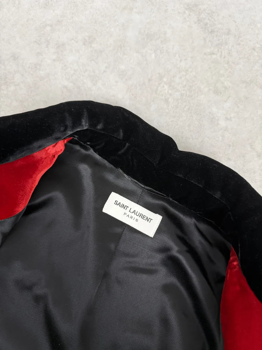 AW2016 Saint Laurent Red Velour Contrast Collar Light Jacket by Hedi Slimane zCivXOd 11