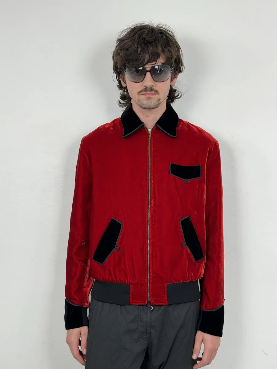 AW2016 Saint Laurent Red Velour Contrast Collar Light Jacket by Hedi Slimane zCivXOd 3