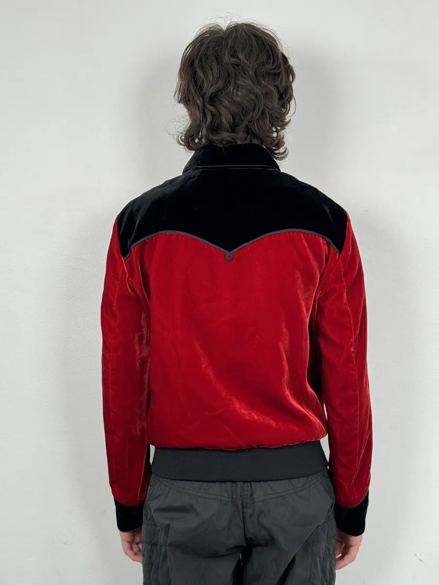 AW2016 Saint Laurent Red Velour Contrast Collar Light Jacket by Hedi Slimane zCivXOd 4