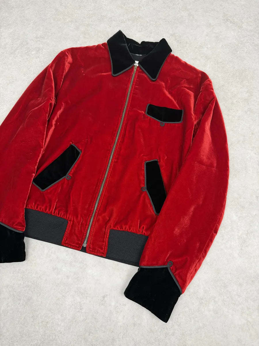AW2016 Saint Laurent Red Velour Contrast Collar Light Jacket by Hedi Slimane zCivXOd 6