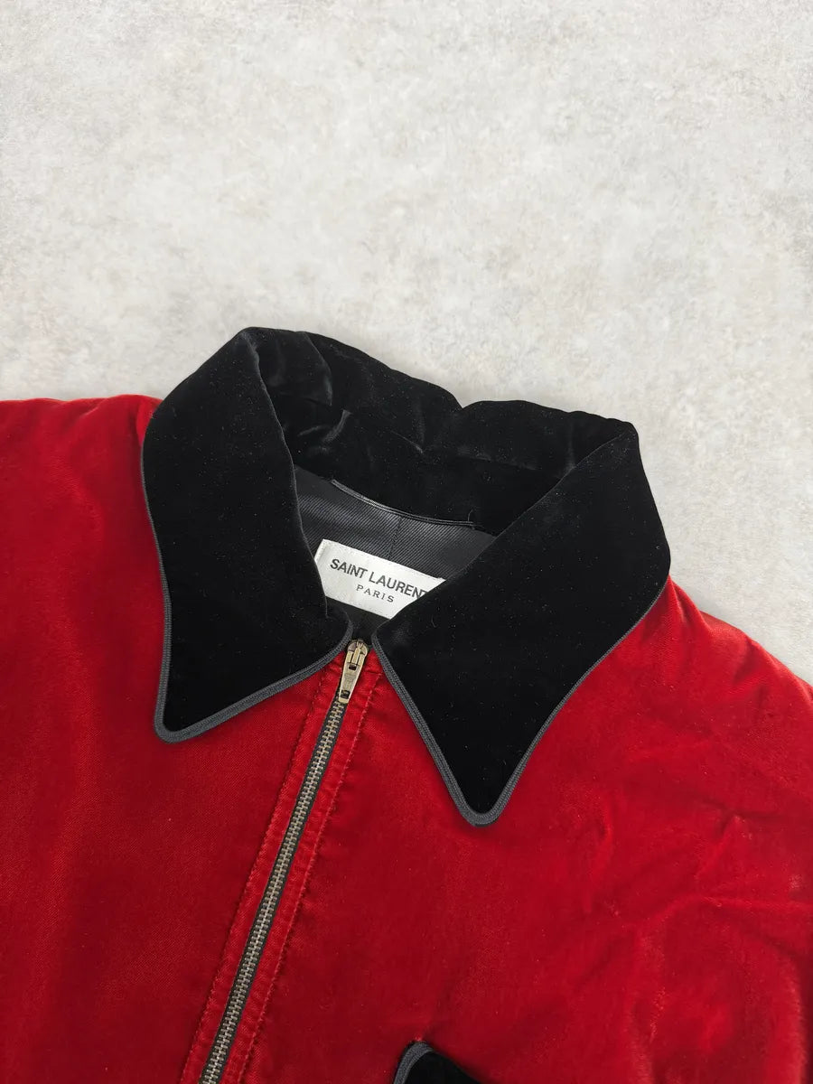 AW2016 Saint Laurent Red Velour Contrast Collar Light Jacket by Hedi Slimane zCivXOd 7
