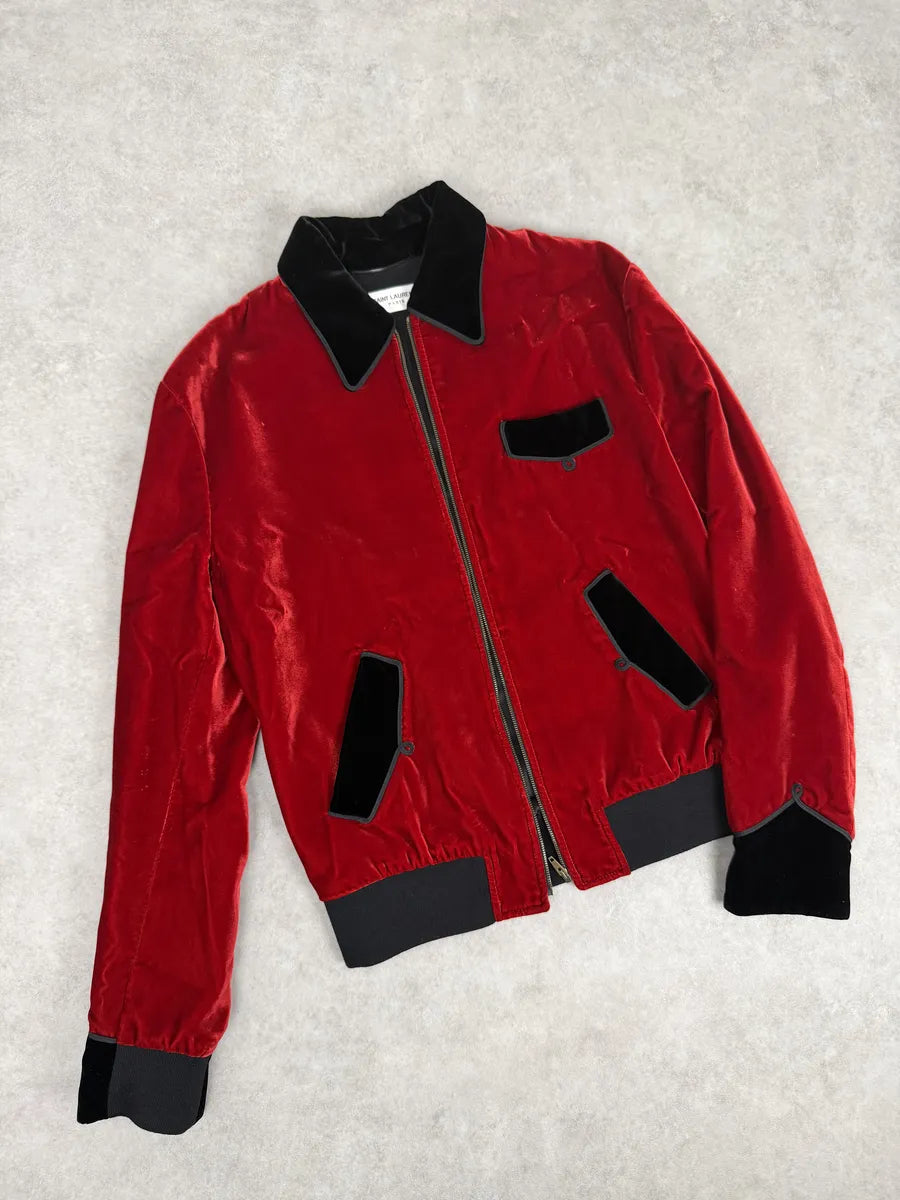 AW2016 Saint Laurent Red Velour Contrast Collar Light Jacket by Hedi Slimane zCivXOd 9