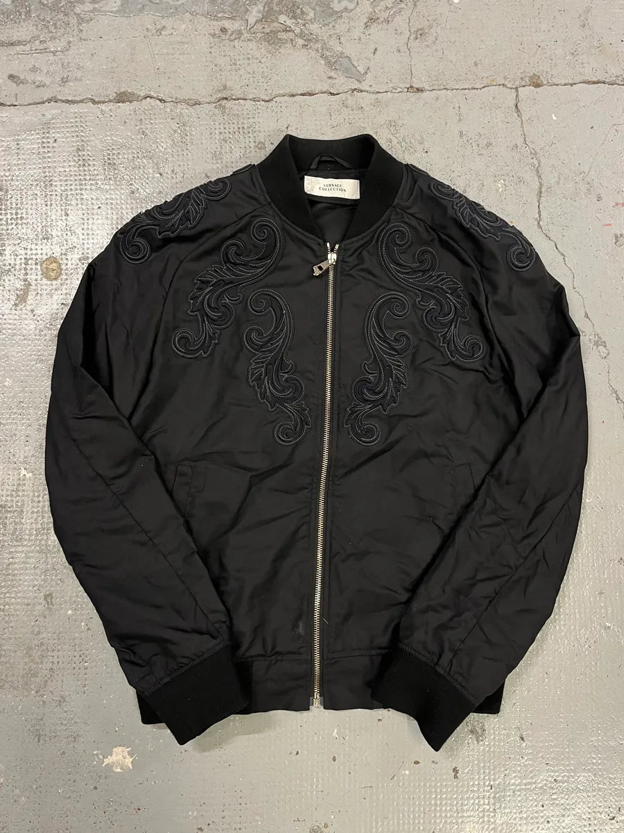 AW2016 Versace Black Royal Ornamenent Relief Bomber Jacket ACDvdpi 3