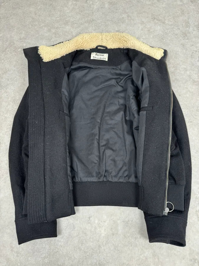 AW2017 Acne Studios Mutt Black Fur Collar Jacket fOePsLz 9