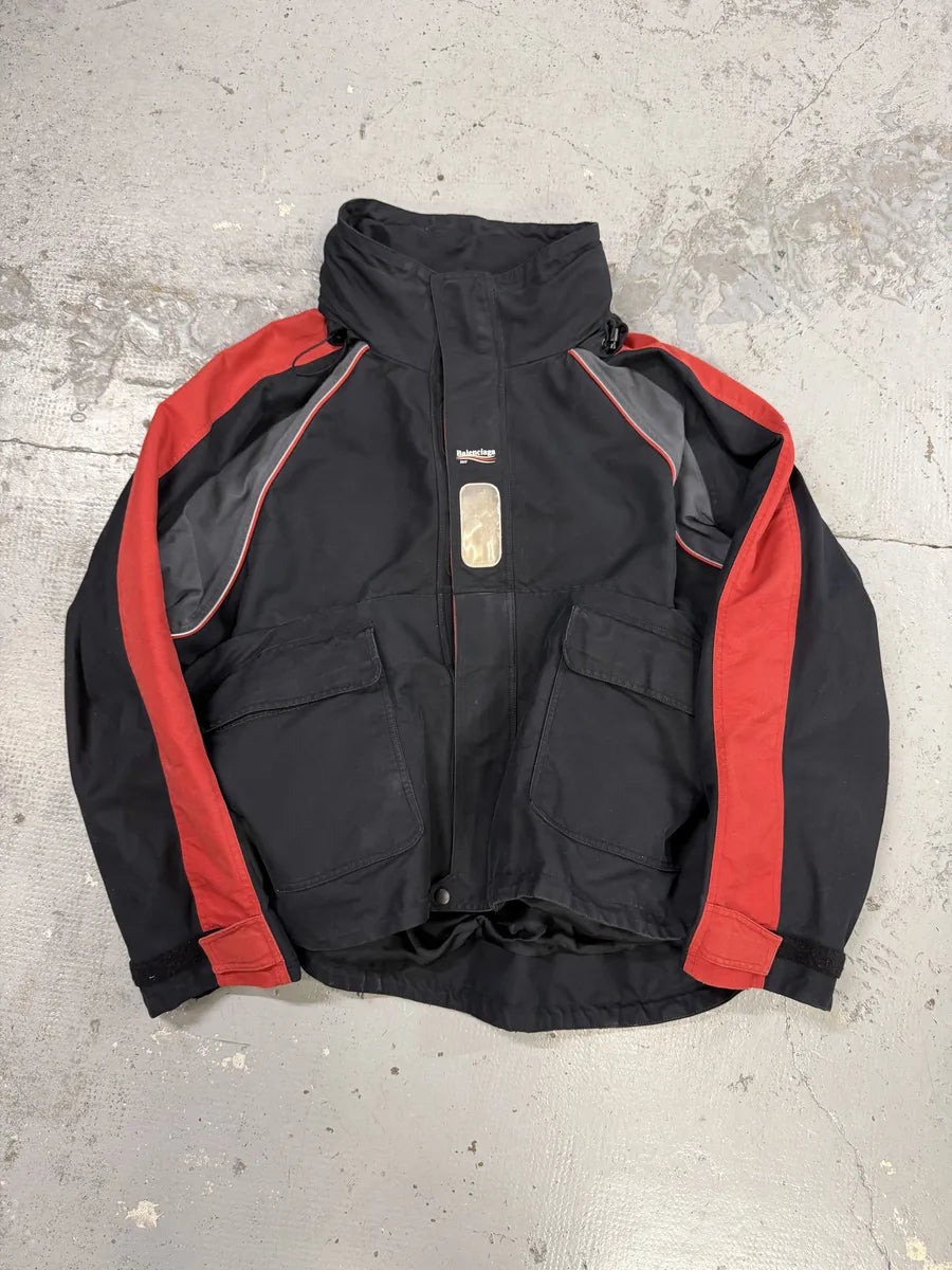 AW2017 Balenciaga Black & Red Parka Hooded Jacket OJvGRhF 2