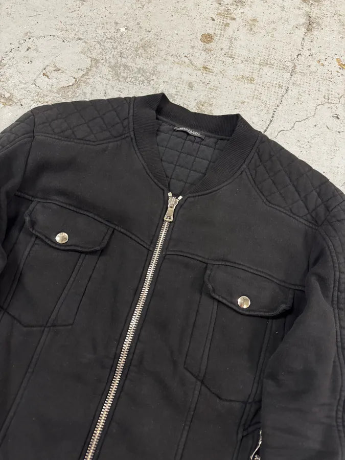 AW2017 Balmain Black Buckled Quilted Zip-up Jacket uQXkySA 4