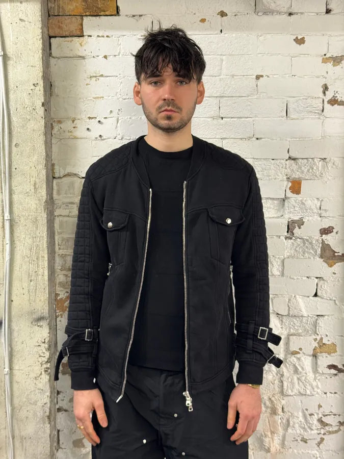 AW2017 Balmain Black Buckled Quilted Zip-up Jacket uQXkySA 1