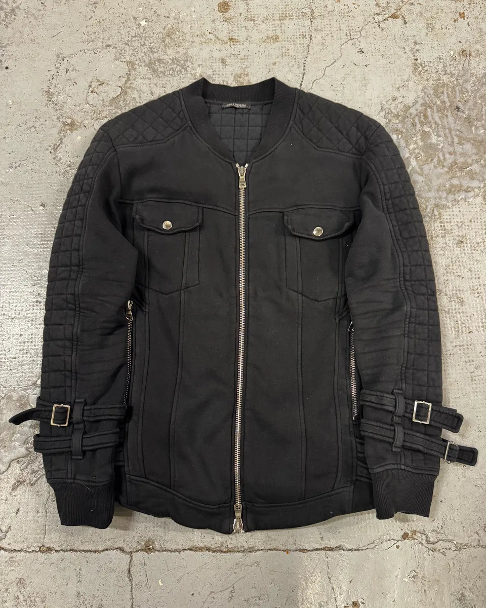 AW2017 Balmain Black Buckled Quilted Zip-up Jacket uQXkySA 0