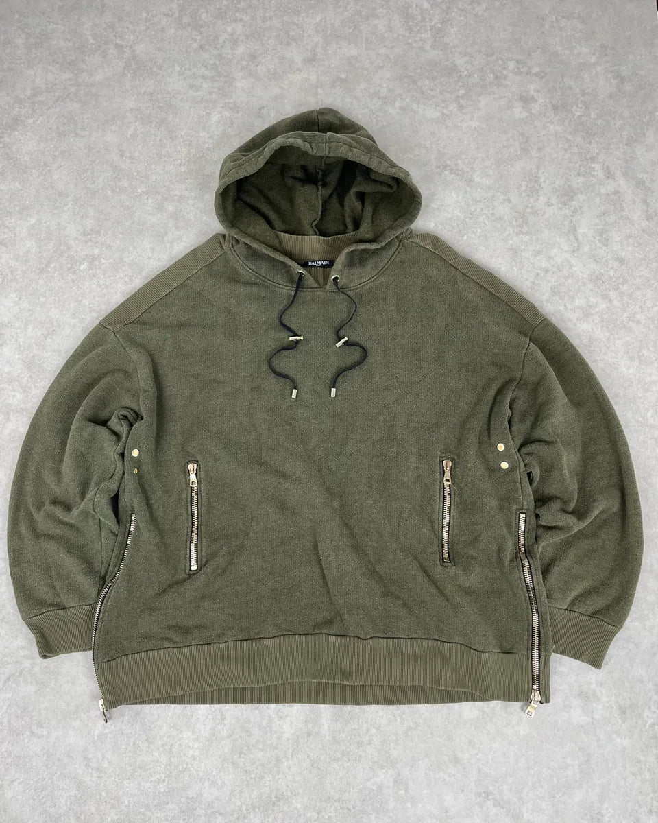AW2017 Balmain Khaki Green Relaxed Hoodie MNDhShv 0
