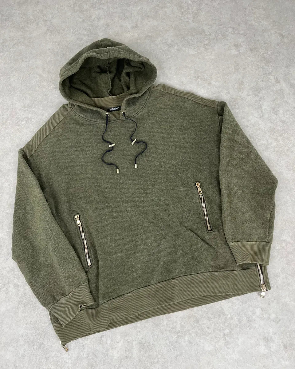 AW2017 Balmain Khaki Green Relaxed Hoodie MNDhShv 3