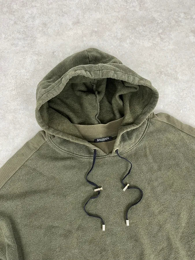 AW2017 Balmain Khaki Green Relaxed Hoodie LJfhcww 4
