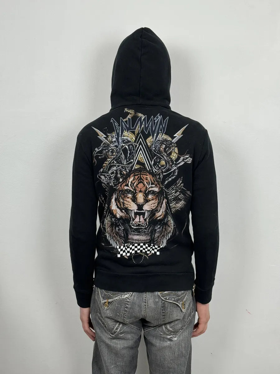 AW2017 Balmain Navy Zip-up Tiger Hoodie oIkdQNa 2