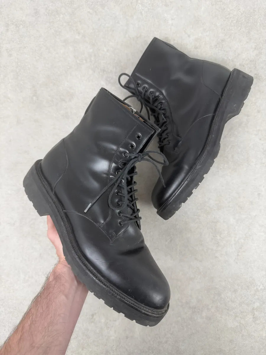 AW2017 Dries Van Noten Black Leather Combat Zip Boots FOfqEMx 0