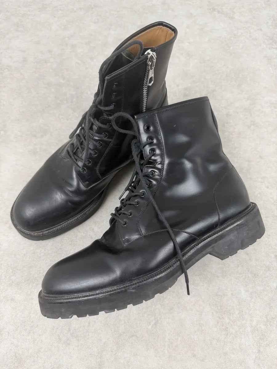 AW2017 Dries Van Noten Black Leather Combat Zip Boots FOfqEMx 1