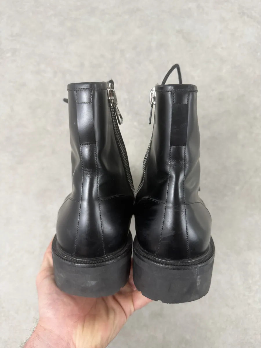AW2017 Dries Van Noten Black Leather Combat Zip Boots FOfqEMx 2