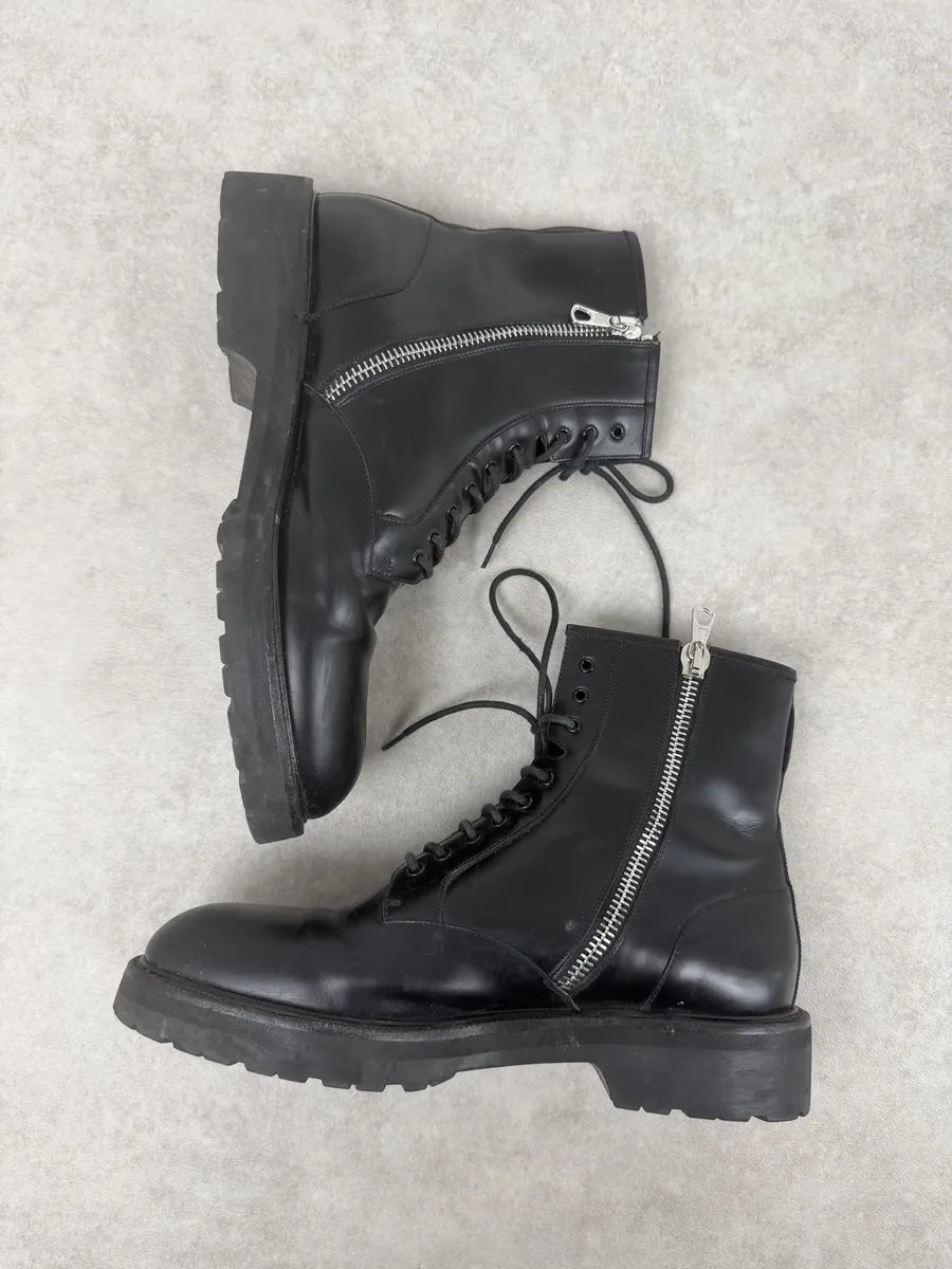 AW2017 Dries Van Noten Black Leather Combat Zip Boots FOfqEMx 3