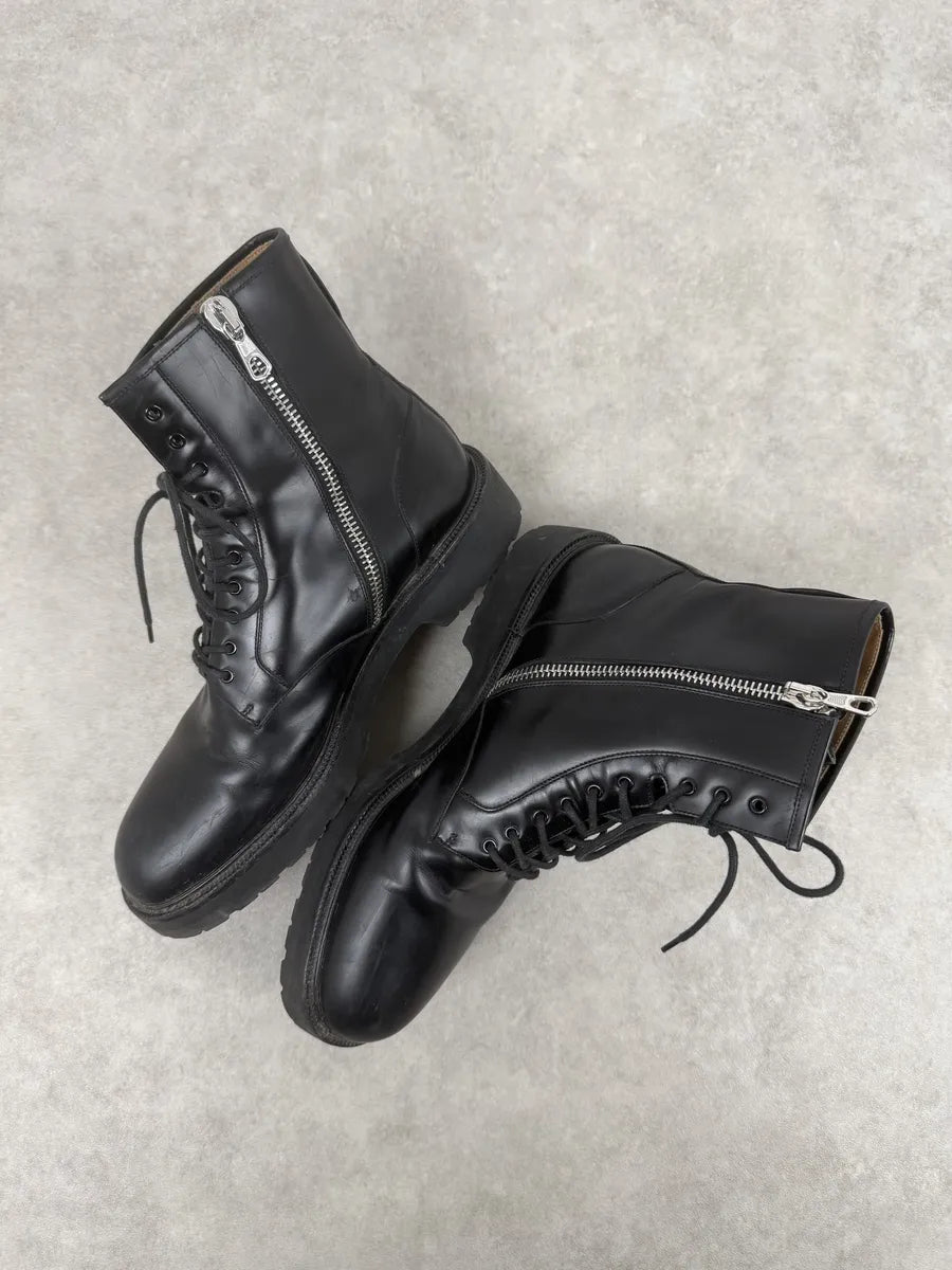 AW2017 Dries Van Noten Black Leather Combat Zip Boots FOfqEMx 5