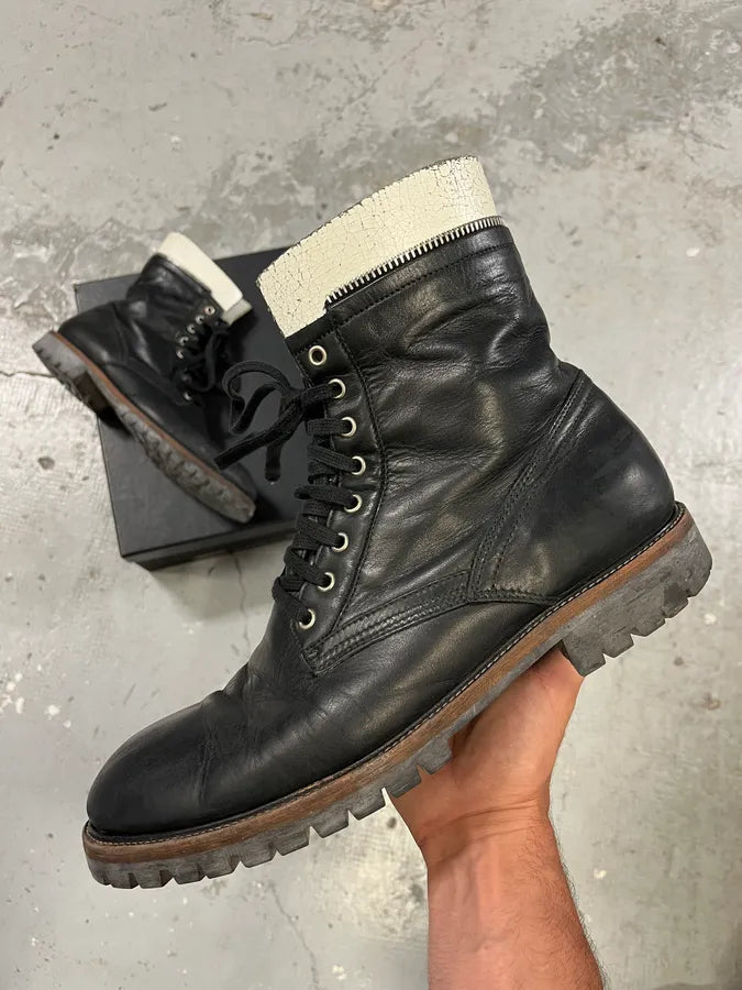 AW2017 Dries Van Noten Combat Side Zip Black Leather Boots tFjChZD 0