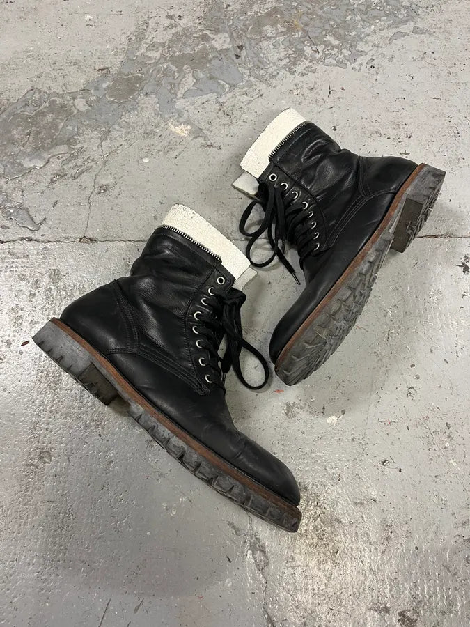 AW2017 Dries Van Noten Combat Side Zip Black Leather Boots tFjChZD 1