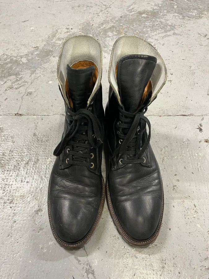 AW2017 Dries Van Noten Combat Side Zip Black Leather Boots tFjChZD 4