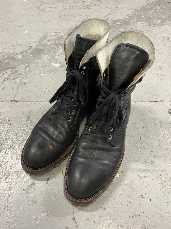 AW2017 Dries Van Noten Combat Side Zip Black Leather Boots tFjChZD 5