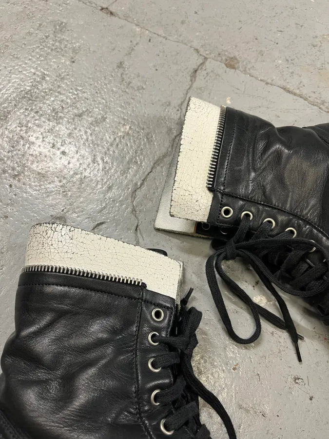 AW2017 Dries Van Noten Combat Side Zip Black Leather Boots tFjChZD 6