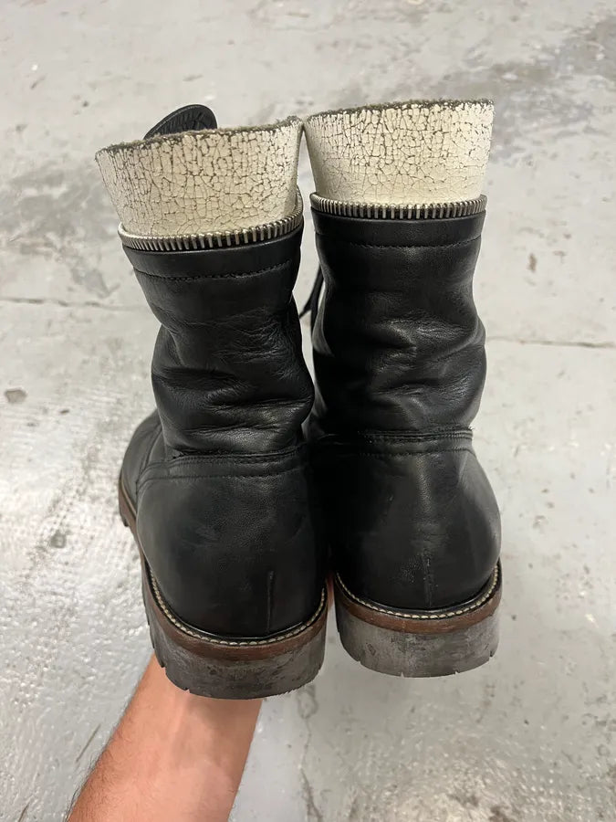 AW2017 Dries Van Noten Combat Side Zip Black Leather Boots tFjChZD 7