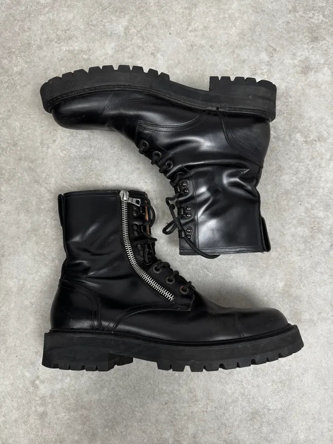 AW2017 Dries Van Noten Side Zip Black Combat Leather Boots kgvqMlj 1