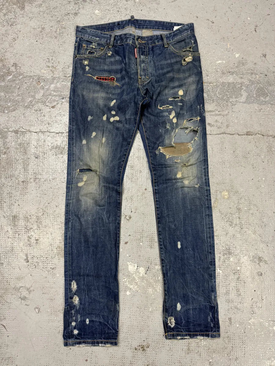 AW2017 DSquared2 Blue Distressed Slim Denim Jeans iZNpcVT 5