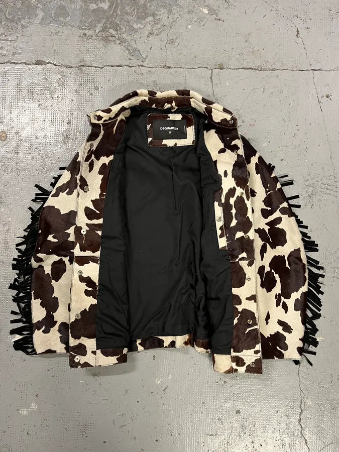 AW2017 Dsquared2 Cow White & Brown Pony Hair Leather Jacket fCMbrYf 8