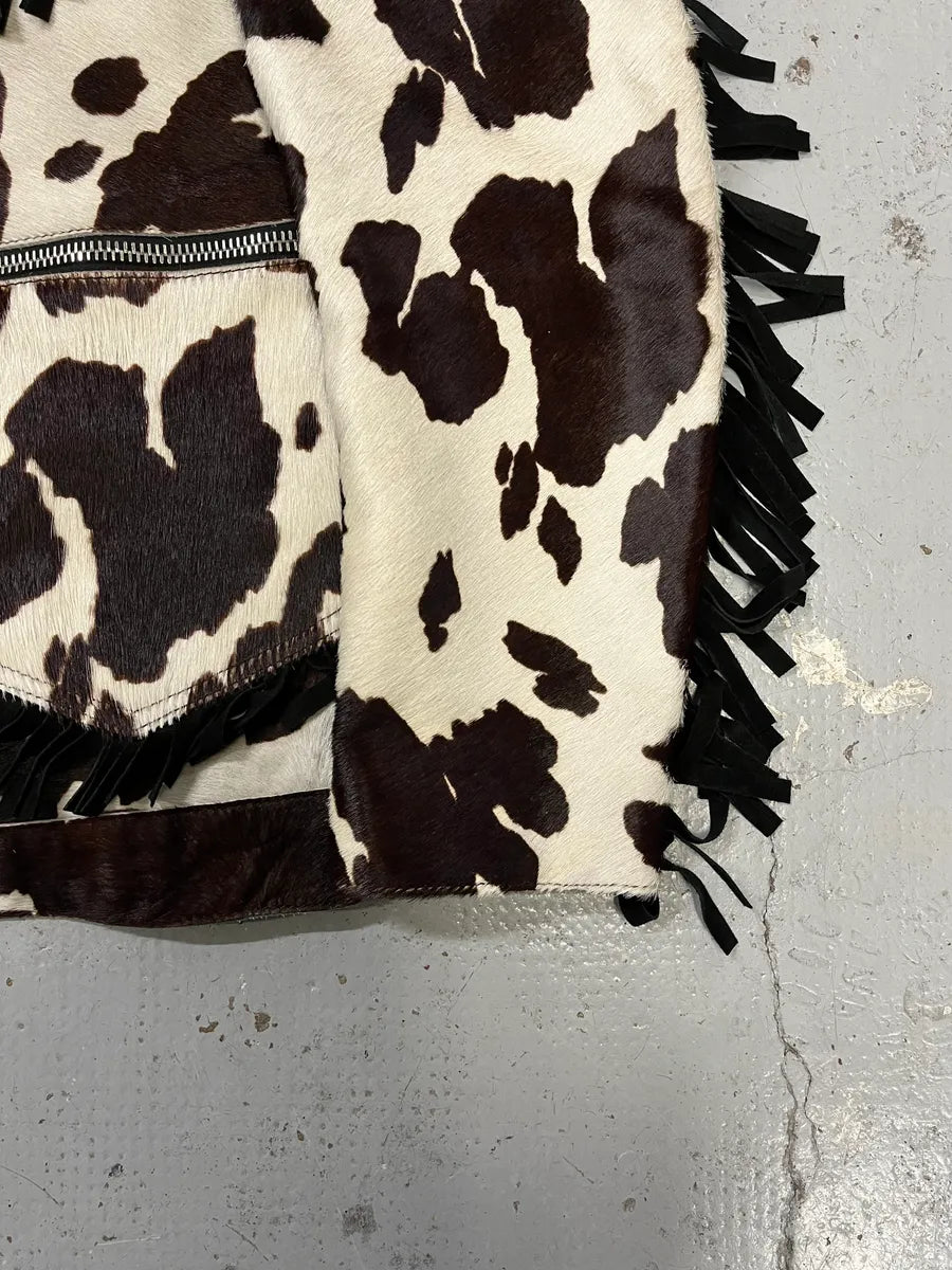 AW2017 Dsquared2 Cow White & Brown Pony Hair Leather Jacket fCMbrYf 5