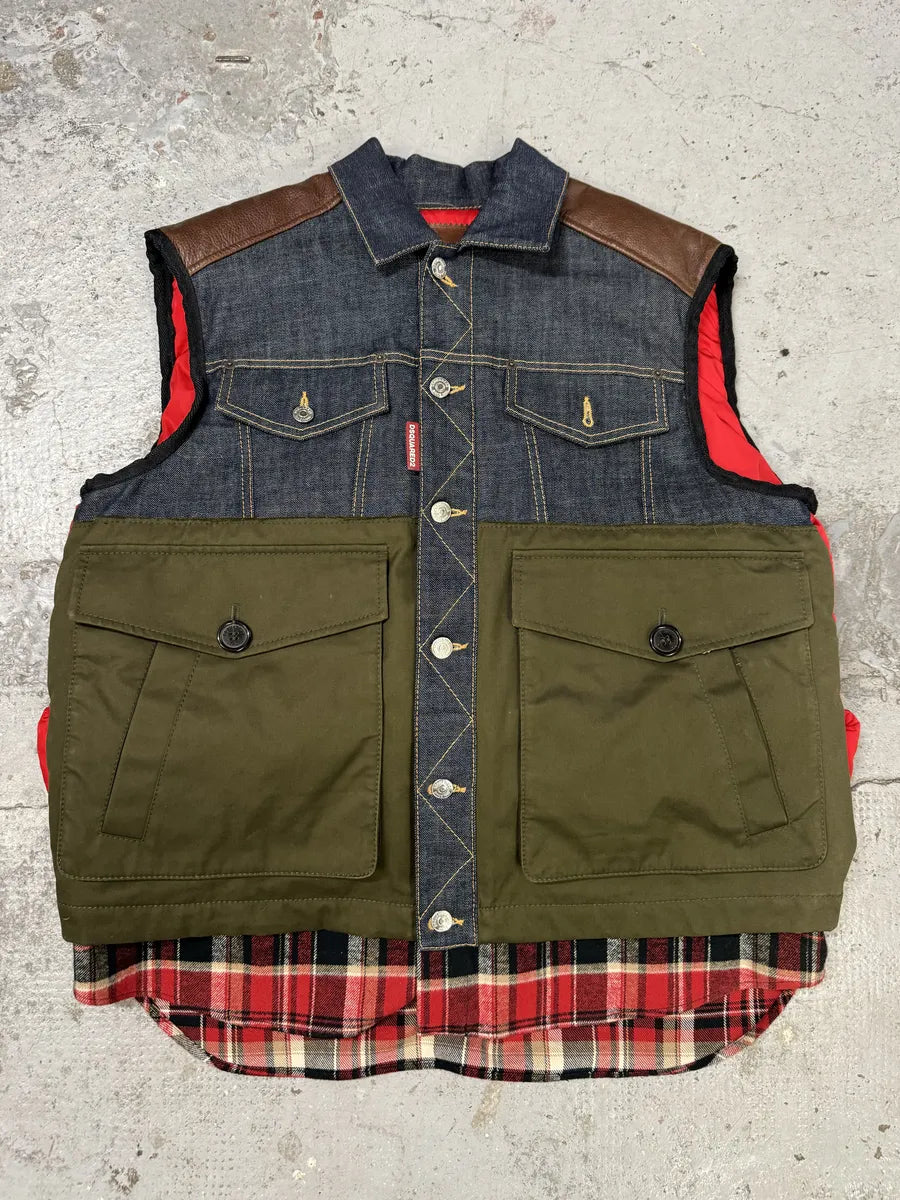 AW2017 DSquared2 Red Puffer Brut Military Denim Vest iyUBEYW 0