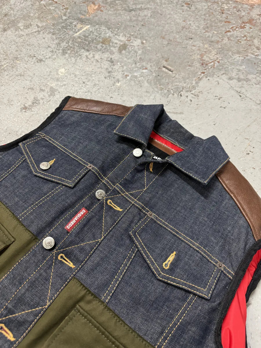 AW2017 DSquared2 Red Puffer Brut Military Denim Vest iyUBEYW 12