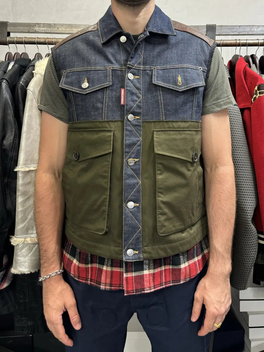AW2017 DSquared2 Red Puffer Brut Military Denim Vest iyUBEYW 4