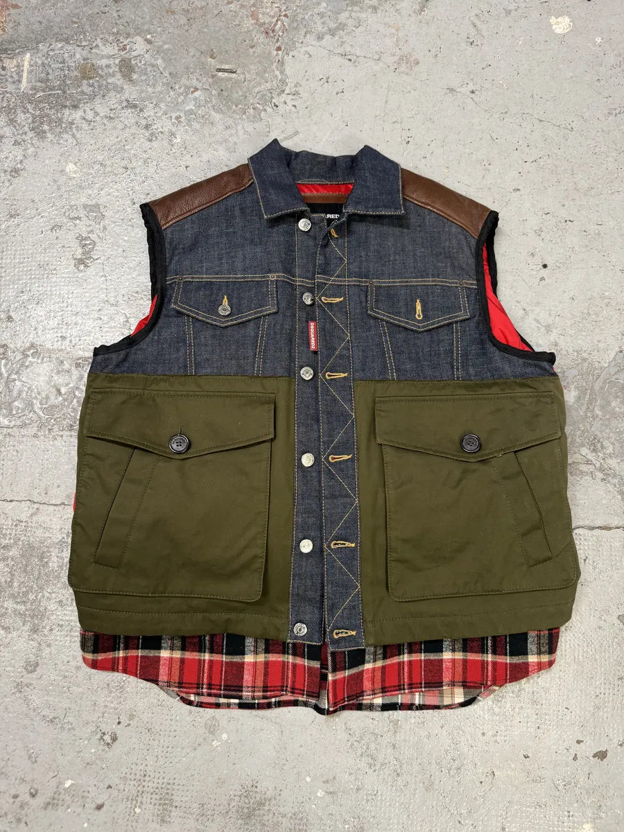 AW2017 DSquared2 Red Puffer Brut Military Denim Vest iyUBEYW 5