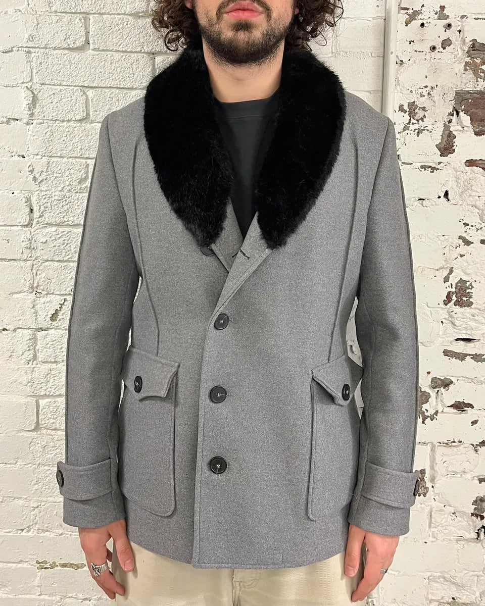 AW2017 Emporio Armani Faux Fur Collar Grey Wool Coat pLRdNwS 0