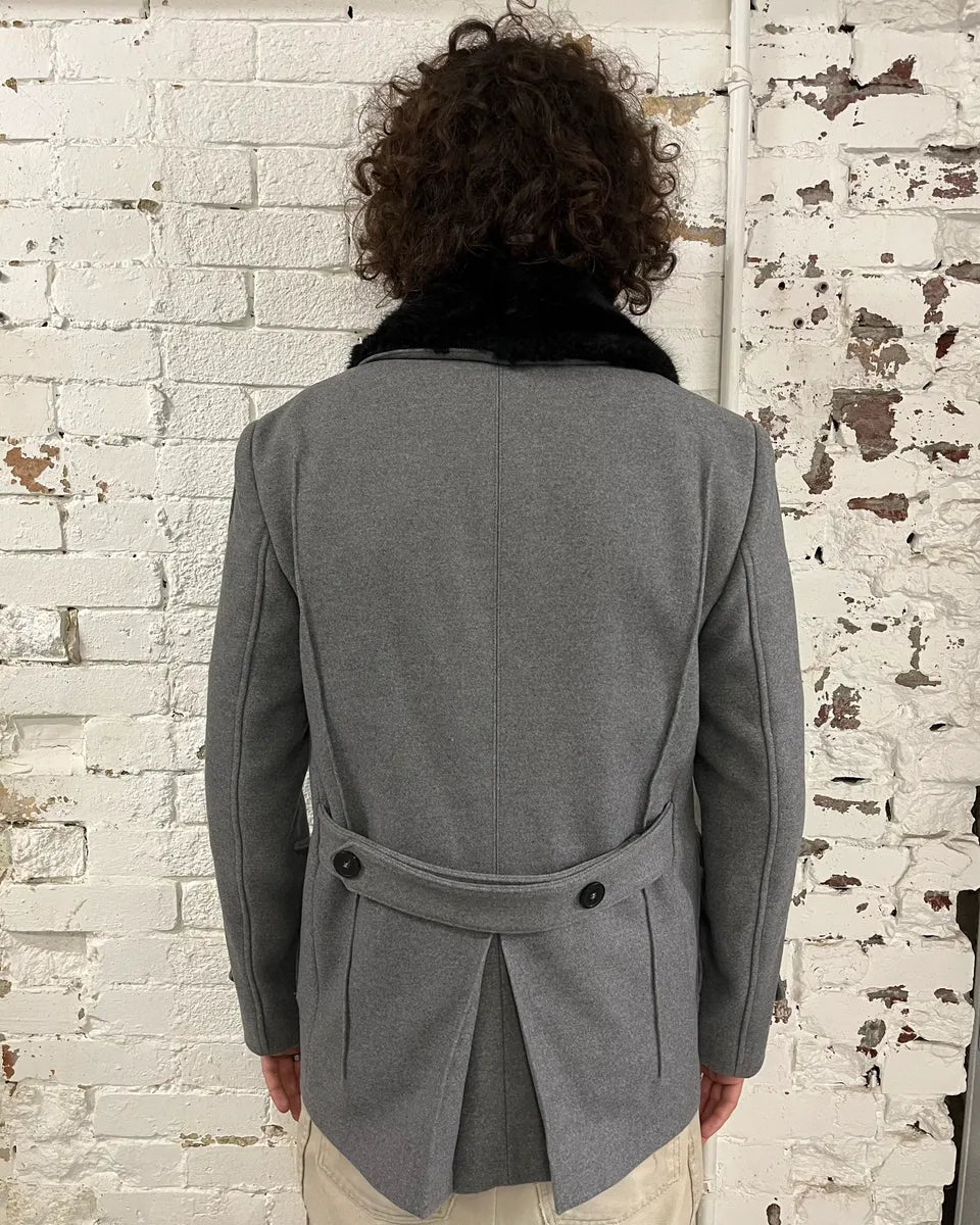 AW2017 Emporio Armani Faux Fur Collar Grey Wool Coat pLRdNwS 1