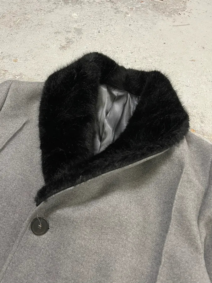 AW2017 Emporio Armani Faux Fur Collar Grey Wool Coat pLRdNwS 4