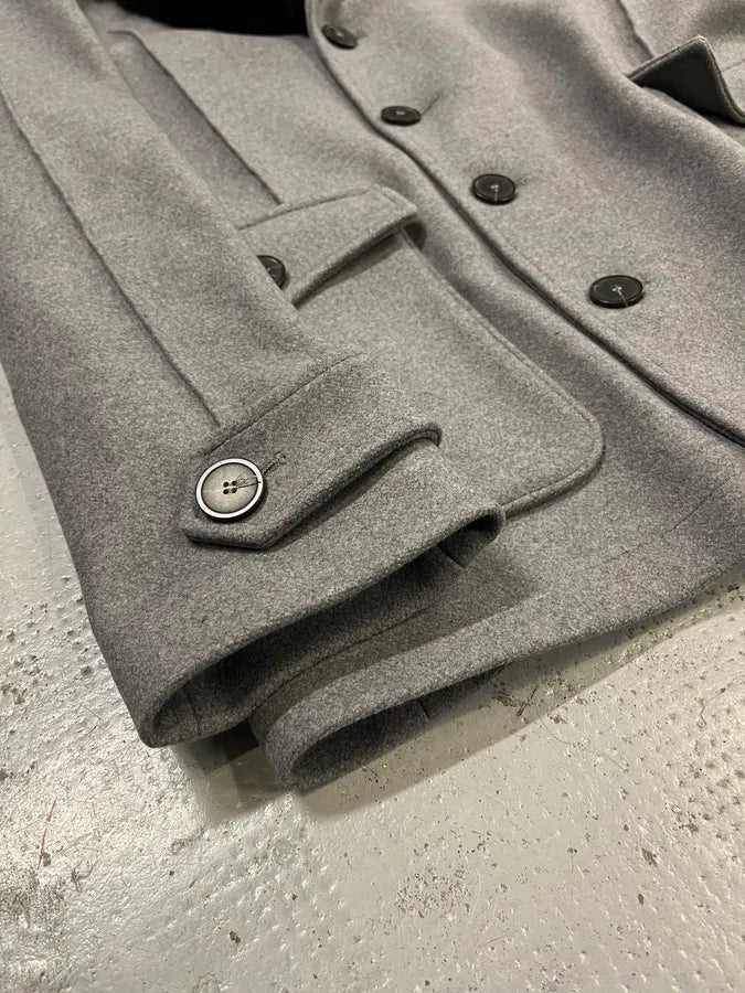 AW2017 Emporio Armani Faux Fur Collar Grey Wool Coat pLRdNwS 5