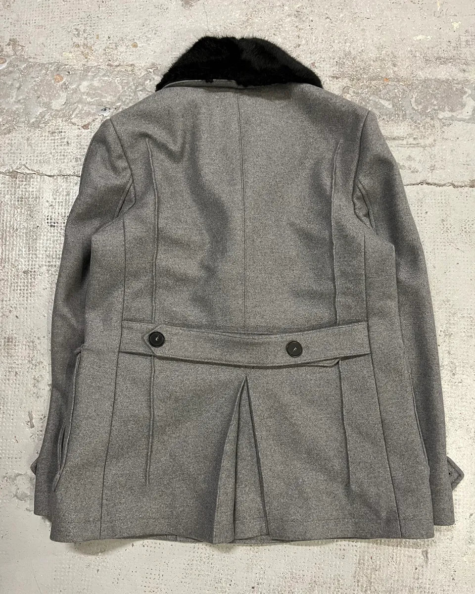 AW2017 Emporio Armani Faux Fur Collar Grey Wool Coat pLRdNwS 6