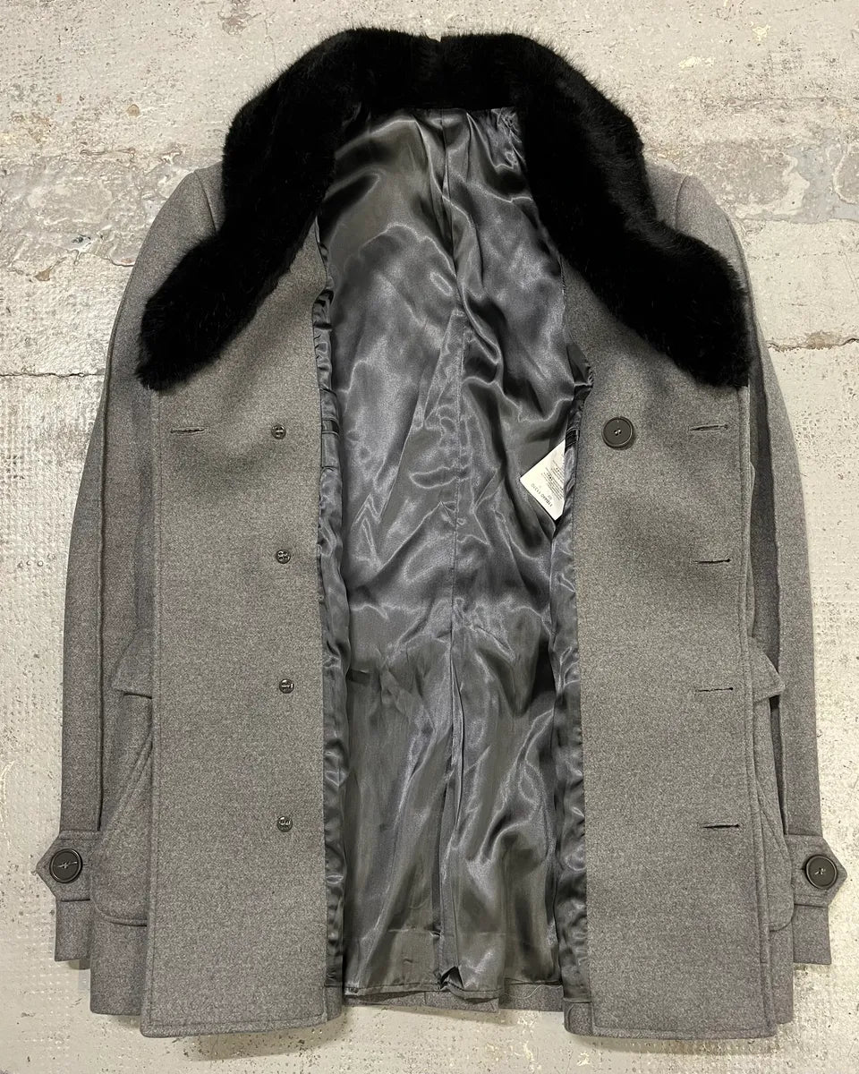 AW2017 Emporio Armani Faux Fur Collar Grey Wool Coat pLRdNwS 7