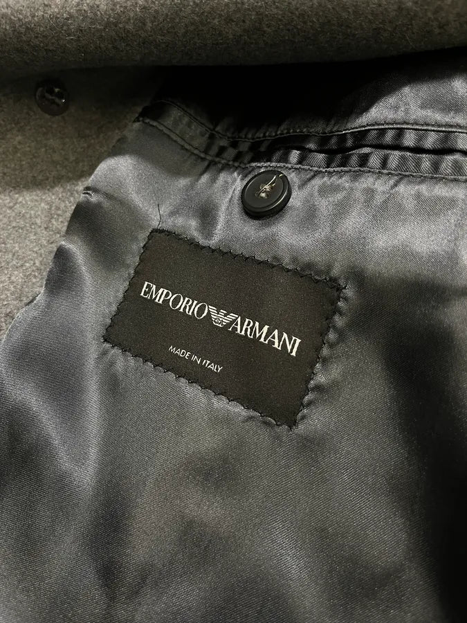 AW2017 Emporio Armani Faux Fur Collar Grey Wool Coat pLRdNwS 8