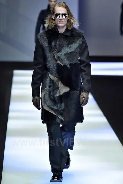 AW2017 Emporio Armani  Shearling Abstrat Wool Trench Coat lgmETHy 1